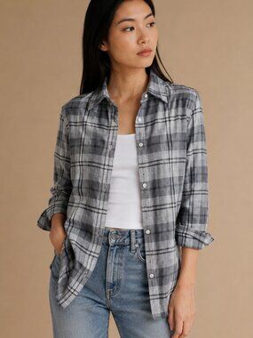 Lauren Ralph Lauren Grey Plaid Button Front Shirt Size S